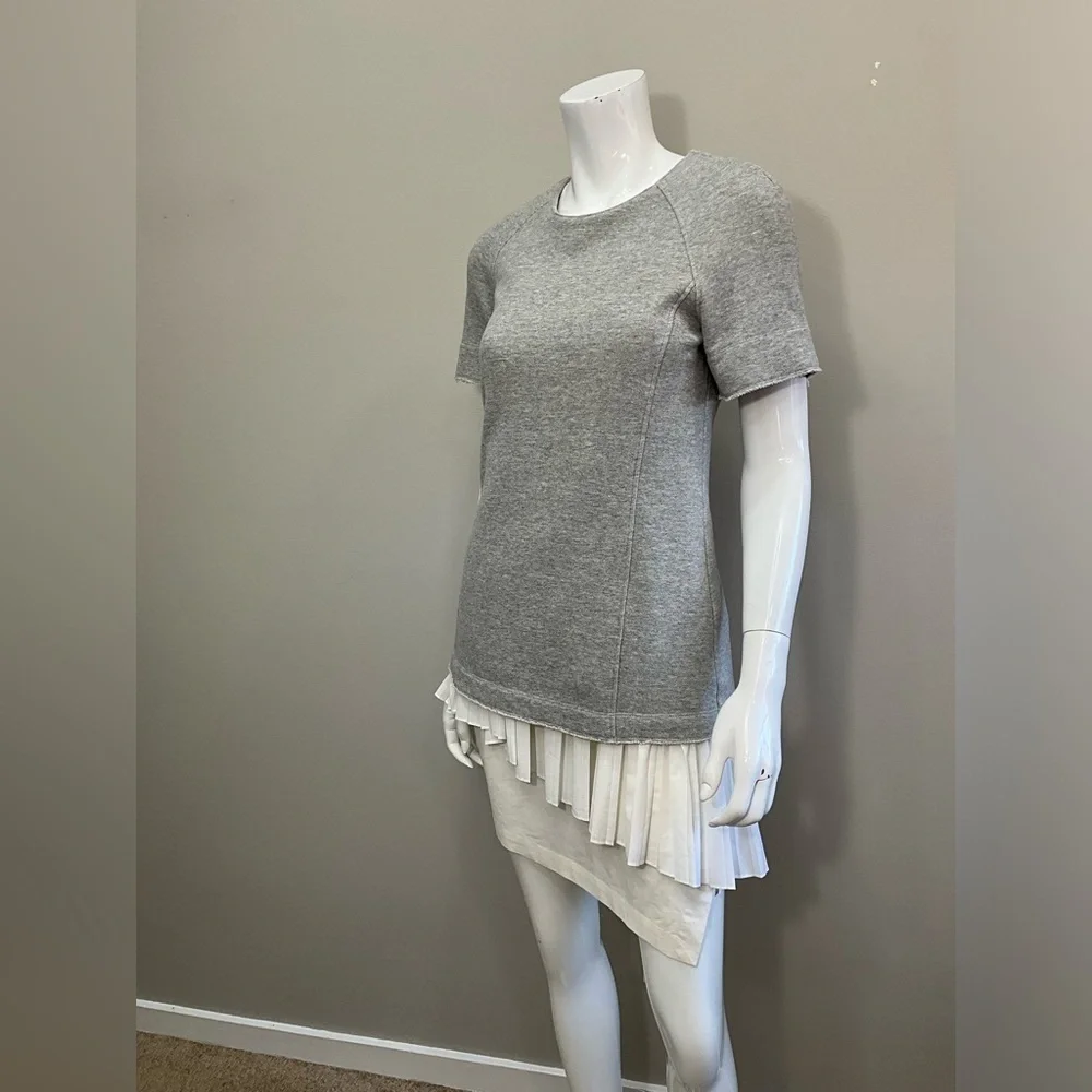 10 Crosby Derek Lam Layered Pleated Hem Gray Short Sleeve Tee Dress Top Size 4